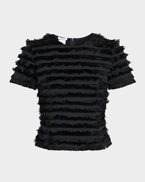Asymmetric Metallic Net Fringe Top