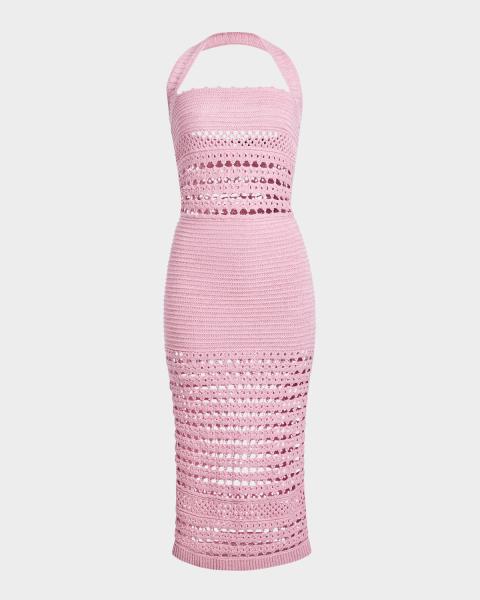 casablanca knit dress Casablanca crochet-knit logo-patch Mini Dress | White