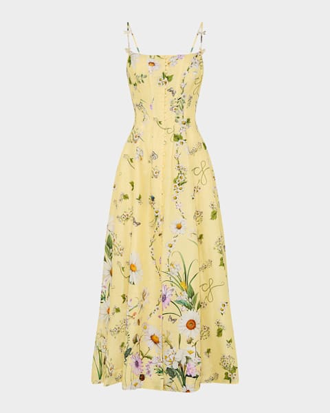 Jacquemus Agave Drop-Waist Pleated Flare Midi Dress | Neiman
