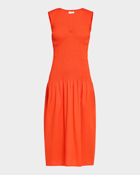 Reiss Annie Pleated Button-Down Linen Midi Dress | Neiman Marcus