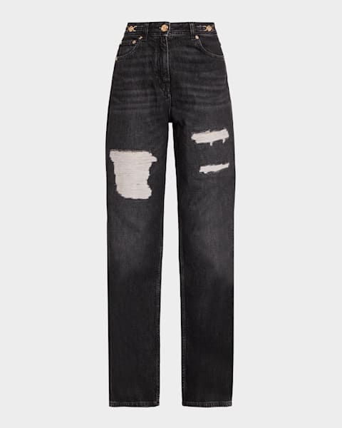 Versace Mid-Rise Stone Wash Denim Wide-Leg Pants | Neiman Marcus