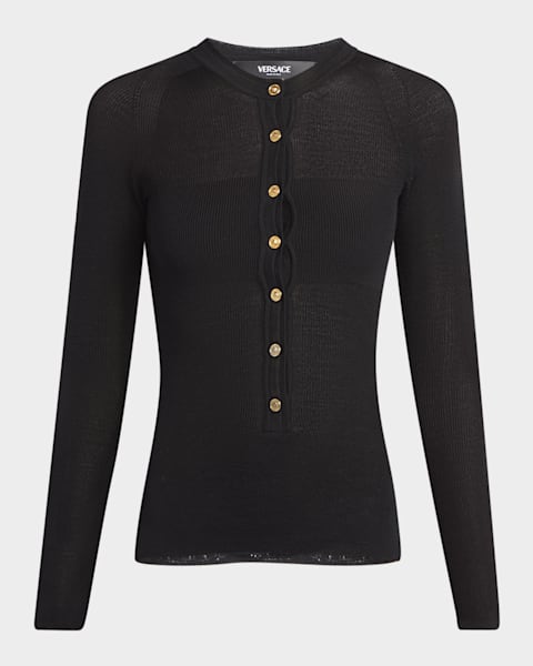 Chloe Short-Sleeve Cotton Rib Henley Top | Neiman Marcus
