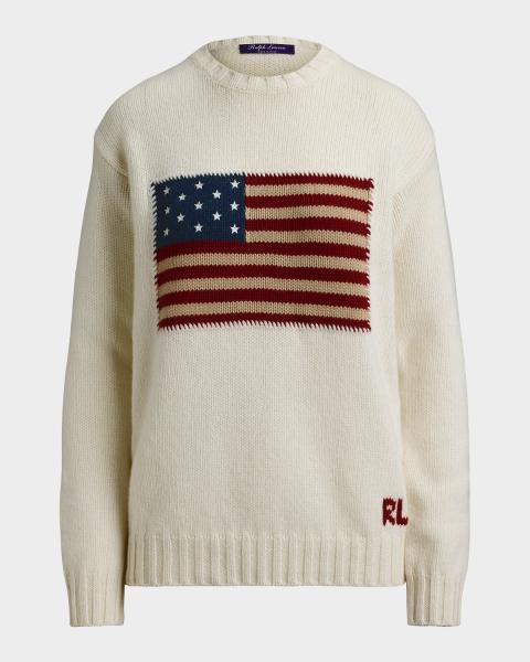 Polo Ralph Lauren Flag Cotton Crewneck Sweater | Neiman Marcus