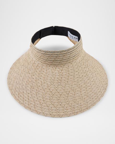 Eugenia Kim Fawn Hemp Visor with Grosgrain Ties NWT Eugenia Kim Grosgrain-Trimmed Hemp Visor In Neutrals - 60  main image 4