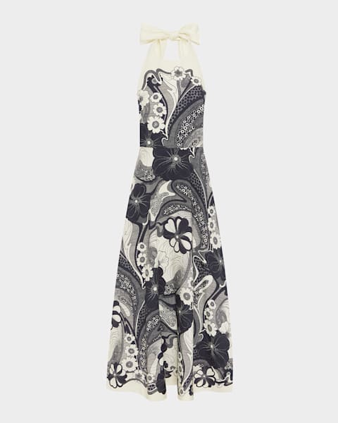 ALEMAIS ★ Bath House Linen Halter Ruffle Midi Dress Alemais Bath House Midi Dress | SHOWROOM