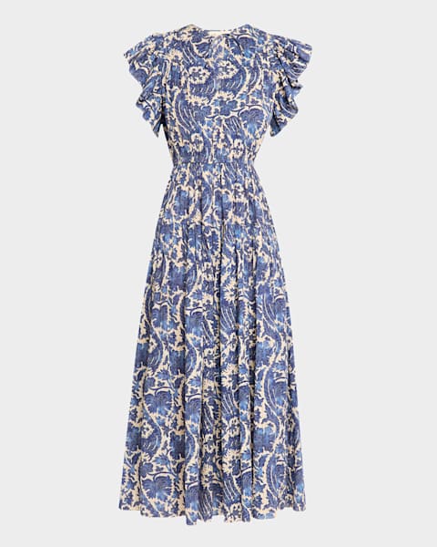 送料関税込★Ulla Johnson★Orlaプリントジャージーミディドレス Orla printed jersey midi dress in multicoloured - Ulla