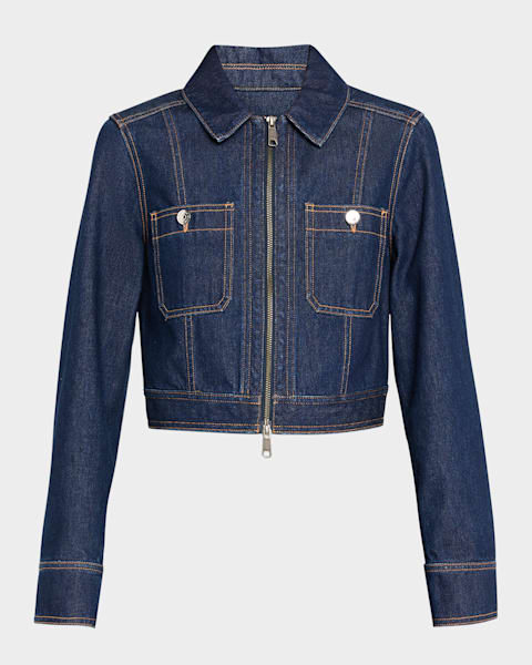 Cinq a Sept Delanie Scrunched-Sleeve Peplum Denim Jacket