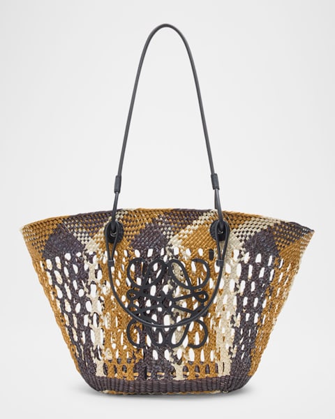 x Paula's Ibiza Anagram Basket Bag in Iraca Palm with Leather Handles