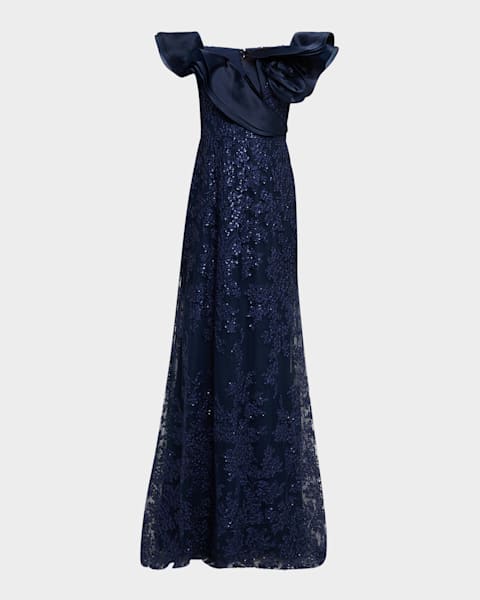 ＊TadashiShoji Sleeveless Mock-Neck Bow Crepe Gown Tadashi Shoji Sleeveless Mock-Neck Bow Crepe Gown | Neiman