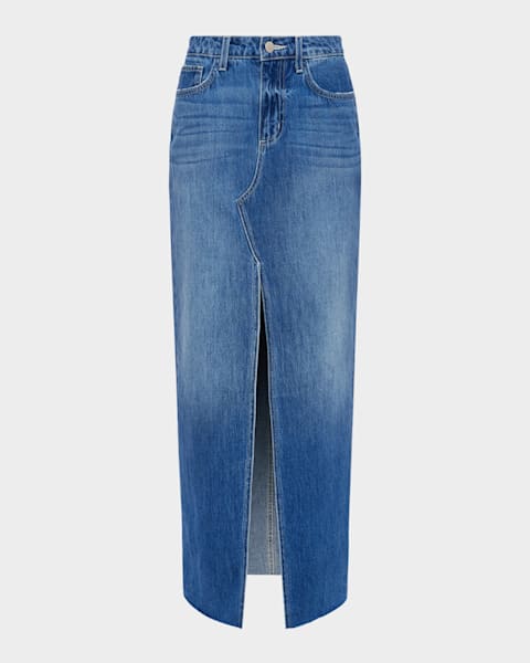 GANNI　Print Denim A-line Skirt Ganni Foil Animal Print Denim Midi-Skirt | Saks Fifth Avenue