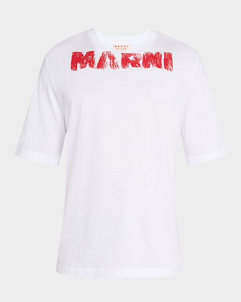 Tシャツ・カットソー Marni White Oversized T-Shirt With Floral Logo Design Marni Men's Floral Logo T-Shirt | Neiman Marcus