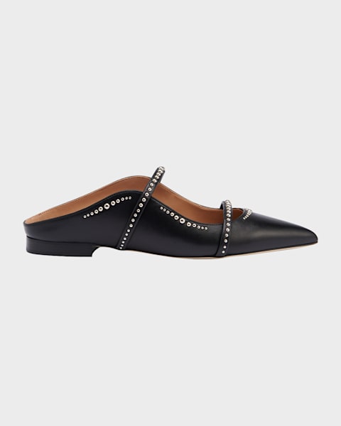 Manolo Blahnik 10mm Fontaza Embroidered Satin Flat Mules | Neiman