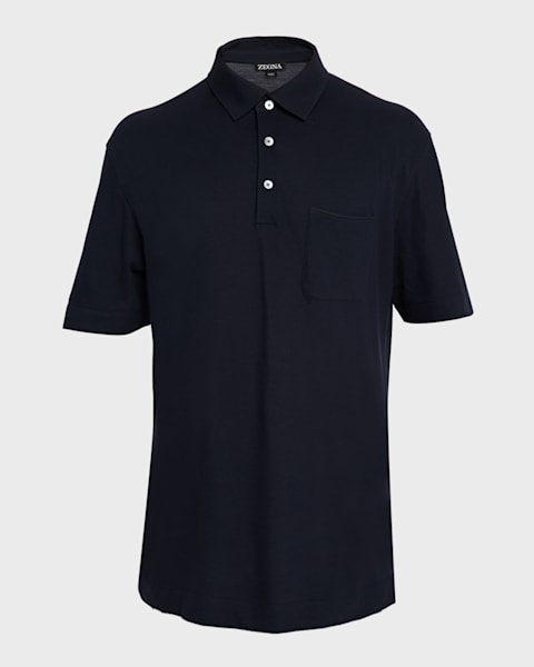 トップス renoma PIQUE POLO SHIRTS S/S ZEGNA Men's Pique Polo Shirt with Leather-Trim Pocket
