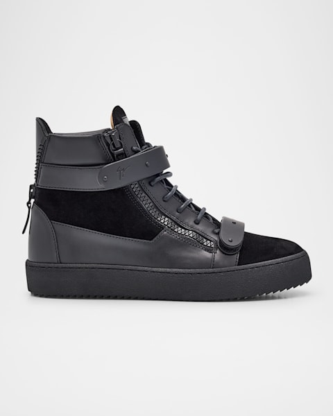 Giuseppe Zanotti Men's Mesh & Leather Double-Zip Sneakers | Neiman