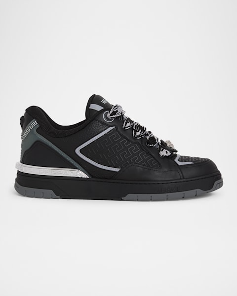 スニーカー La Greca Sneakers - Versace - Canvas - Black Versace Men's La Greca Leather Low-Top Sneakers | Neiman Marcus