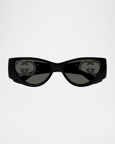 Gucci Monochrome Acetate Wrap Sunglasses | Neiman Marcus