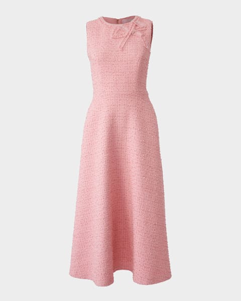 Curved-Neck Short-Sleeve Slit Midi Dress