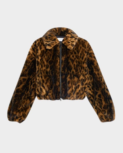 Ganni Leopard Canvas Midi Jacket | Neiman Marcus
