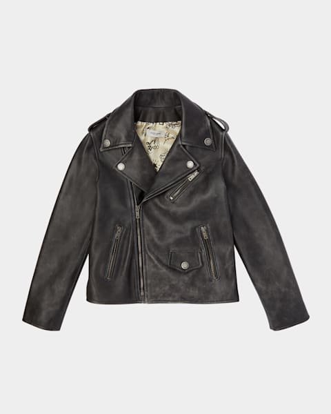 Girl's Vegan Leather Moto Jacket W/ Graphic Doodles, Size 2-14