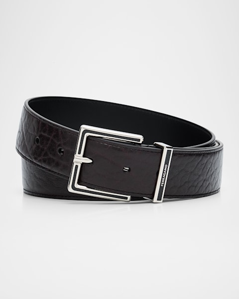 Ferragamo Men's Double Adjustable Square-Buckle Leather Belt