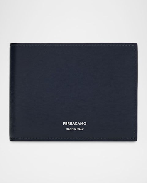 Ferragamo Men's Revival Gancini Bi-Fold Leather Wallet, Black/Red