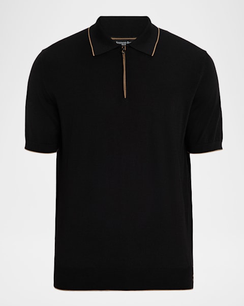 Giorgio Armani Men's Textured Knit Short-Sleeve Quarter-Zip Polo