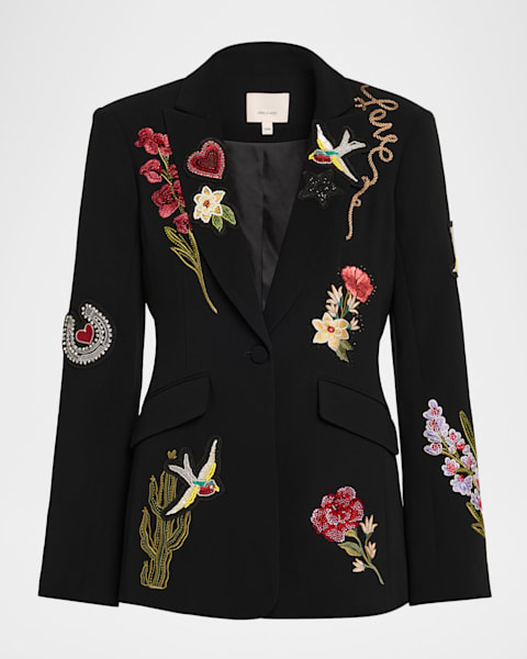 Giorgio Armani Cady Blazer Jacket with Ruffle Underlay