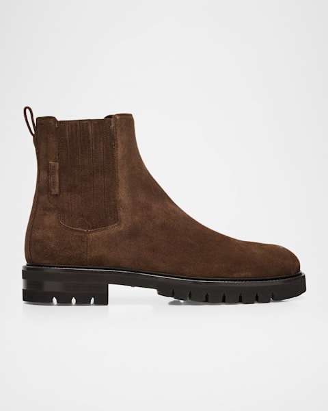 Prada Men's Brixxen Leather and Neoprene Chelsea Boots | Neiman Marcus