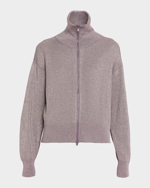 Brunello Cucinelli Mosaic Sequin Embroidered Net Knit Zip