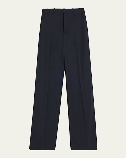 Giorgio Armani Shantung Silk Pleated Straight-Leg Trousers