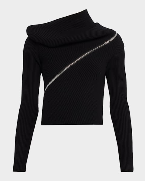 Dries Van Noten Talim Zipped Wool Turtleneck Sweater | Neiman Marcus