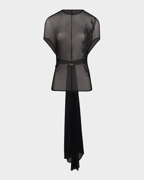 Sequined Signature Mesh Long-Sleeve Top