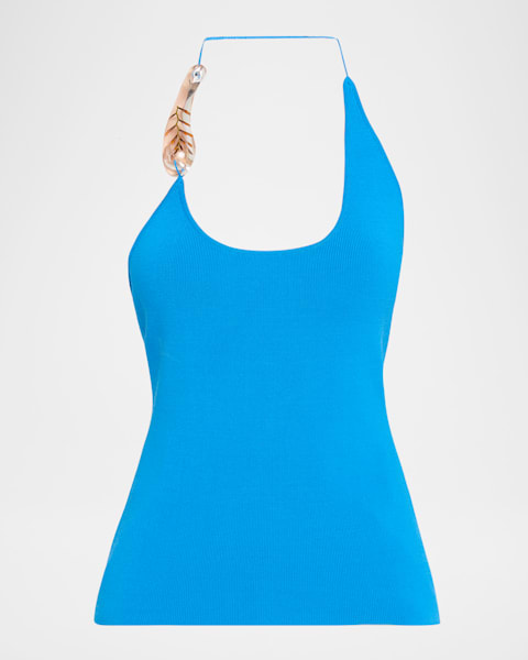 Crepe Satin Halter Cowl-Neck Top
