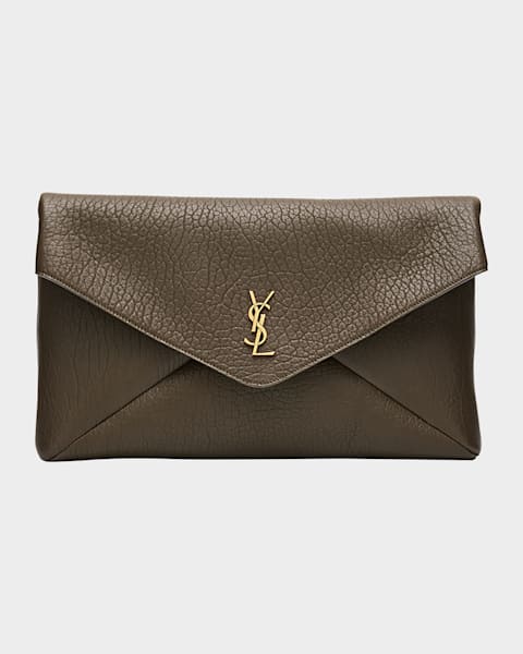 YSL ブラウン クラッチバッグ Saint Laurent Envelope Flap YSL Clutch Bag in Croc-Embossed
