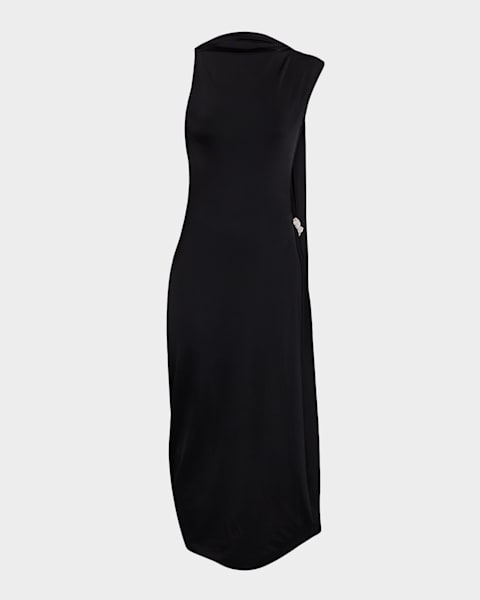 Gathered-Waist Short-Sleeve Midi Dress