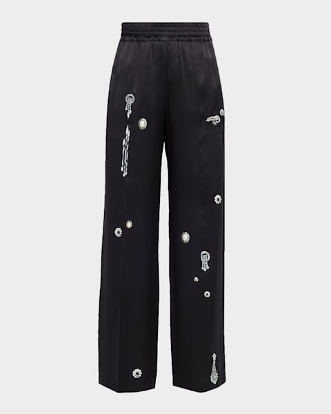 Giorgio Armani Black Cady Straight-Leg Pants | Neiman Marcus