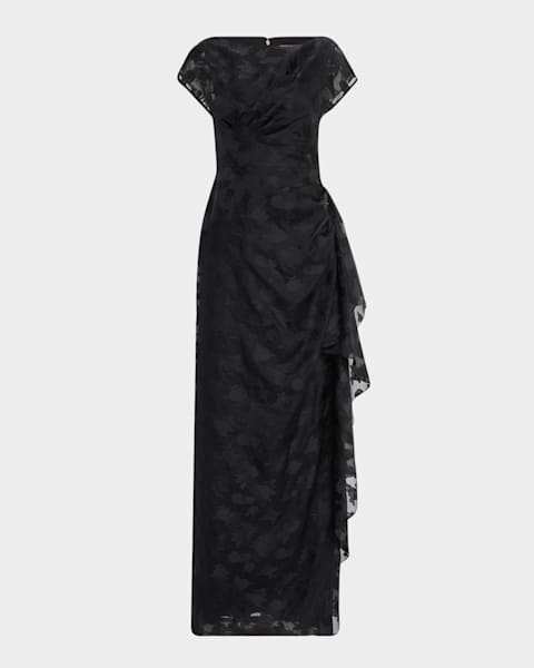 Pleated Off-Shoulder Taffeta & Crepe Gown