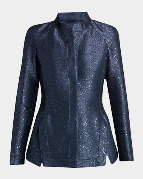 Giorgio Armani Shiny Raffia Jersey Jacquard Tie Jacket | Neiman Marcus