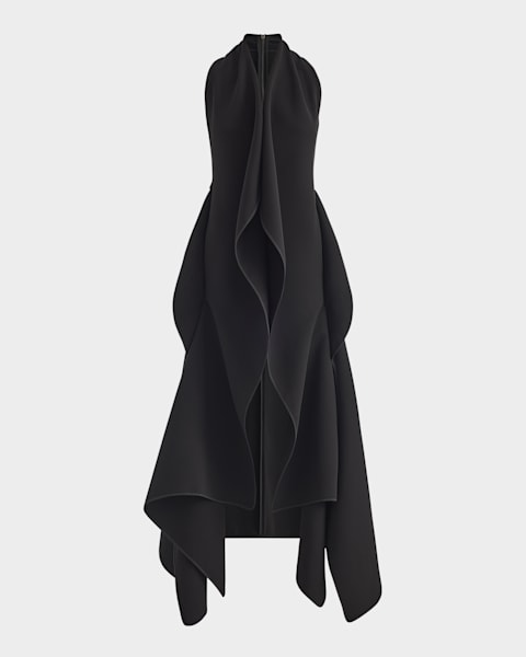 Requiem Strapless Ruffle Metallic Midi Dress