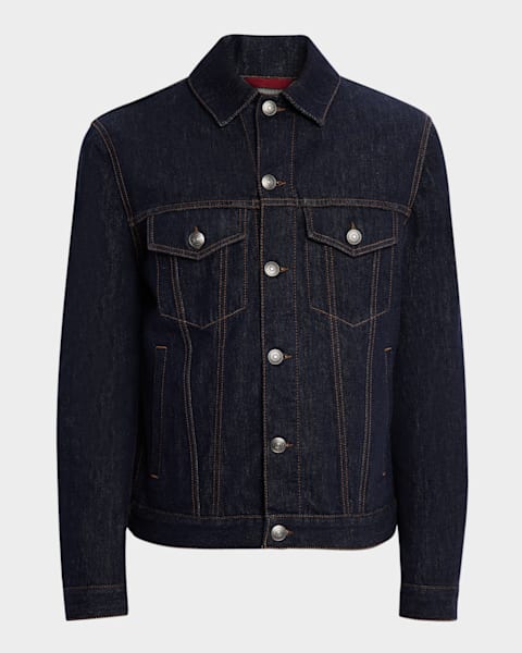 モンクレール　FRAXINUS Moncler Men's Zip-Front Denim Overshirt | Neiman Marcus