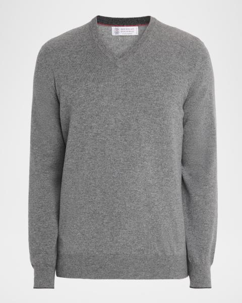 Brunello Cucinelli Men's Cashmere Logo Half-Zip Turtleneck Sweater