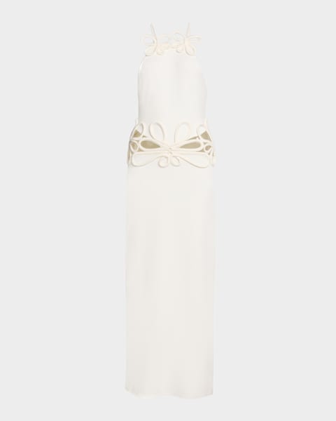Mara Draped Silk Fringe Mini Halter Dress