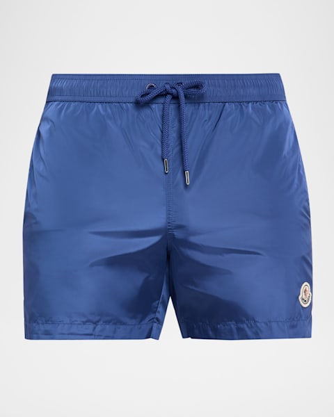 Moncler Men's Nylon Contrast-Band Swim Shorts | Neiman Marcus