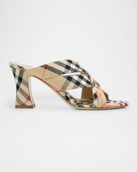 【Burberry】Birdie Check slingback pumps Check Birdie Slingback Pumps in Sand - Women, Cotton, Nylon