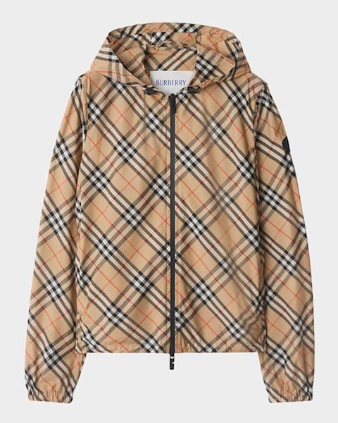 Burberry Blackpool Check-Trim Technical Zip Jacket | Neiman Marcus