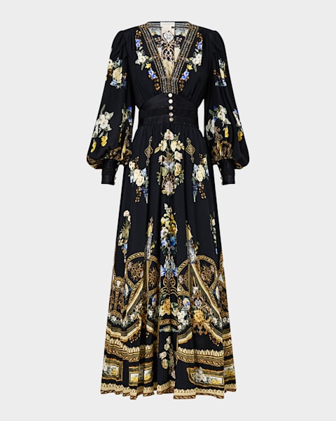 Camilla Monserrate Magic Shaped Waistband Ruffle-Sleeve Maxi