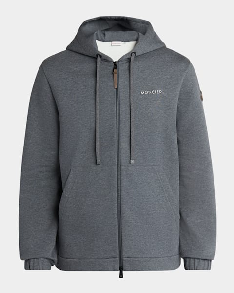 Moncler Men's Logo-Tape Fleece Zip Hoodie | Neiman Marcus