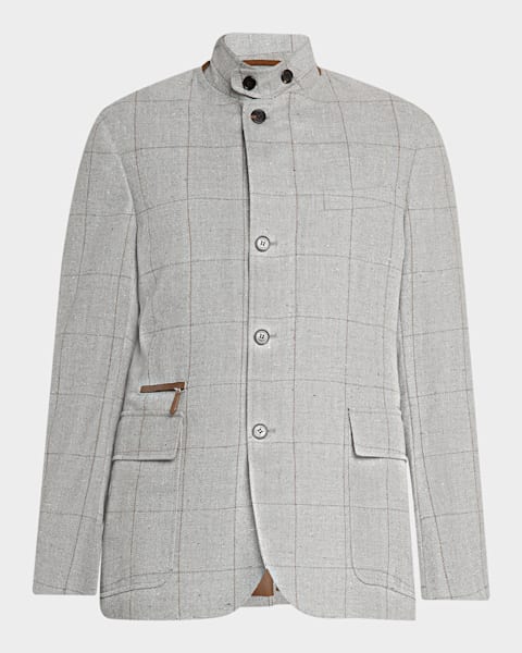 Isaia Men's Blue Windowpane Check Sports Jacket | Neiman Marcus