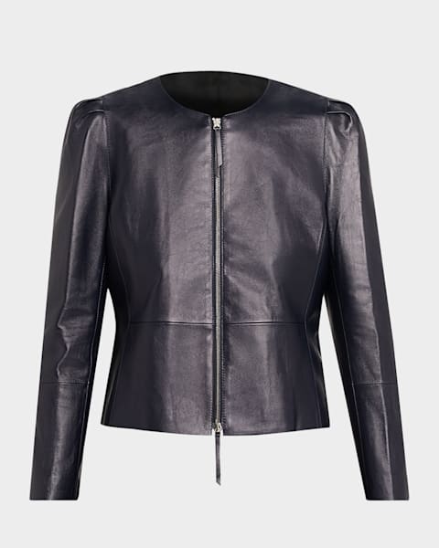 Lafayette 148 New York Zip-Front Leather Jacket | Neiman Marcus