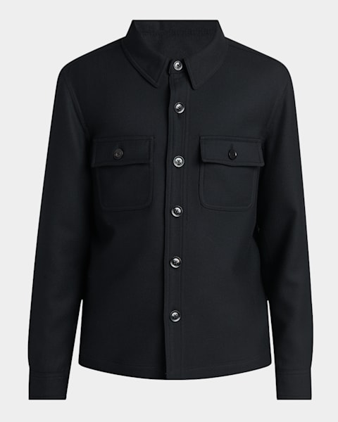 Stone  Twill Shirt Jacket (ネービー) Stone Island Men's Cotton Stretch Full-Zip Shirt Jacket | Neiman